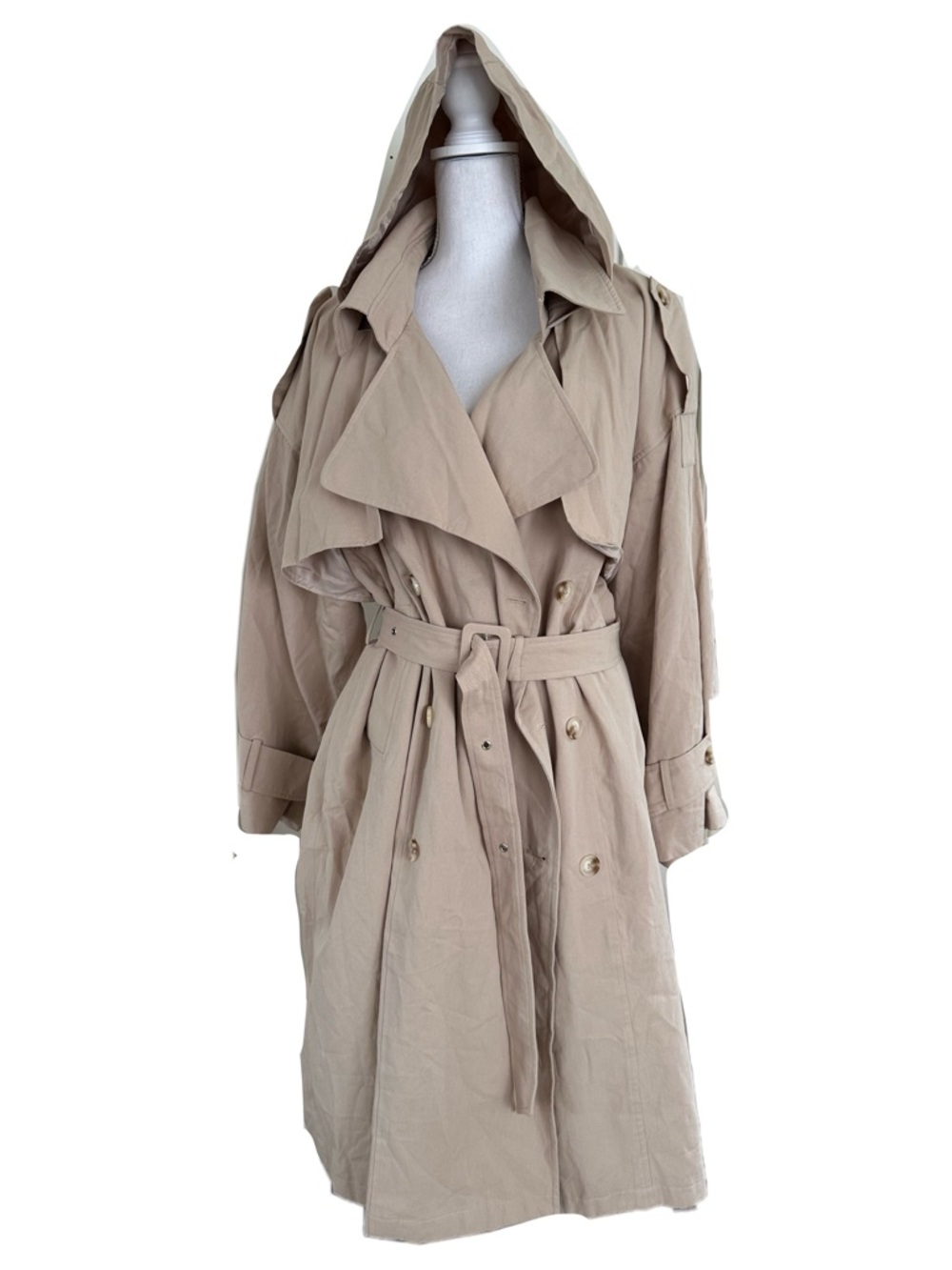 PrettyLittleThing Hooded Double-Breasted Trench Coat - Beige